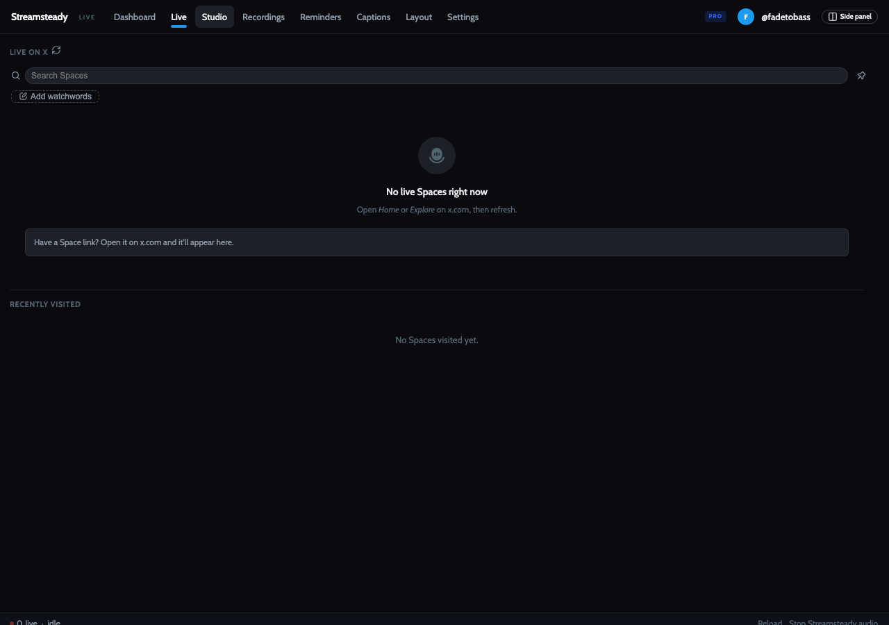 Live on X inside the dashboard tab.